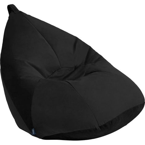 Loft 25 - Sitzsack Liegesitz, Samt Sitzsack Sessel für Wohnzimmer, 90x85 cm XL Birnen Pouf mit Tragegriff, Erwachsene Sitzsack Liege zum Schlafen - Schwarz (1/5)