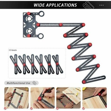 Mehrwinkel-Messlineal, 12 präzise Seiten aus Aluminiumlegierung, Schablonen-Anrisswerkzeug mit Stempel, Bohrwerkzeug für Bauarbeiter, Handwerker, Schreiner, Heimwerker (C) (1/4)