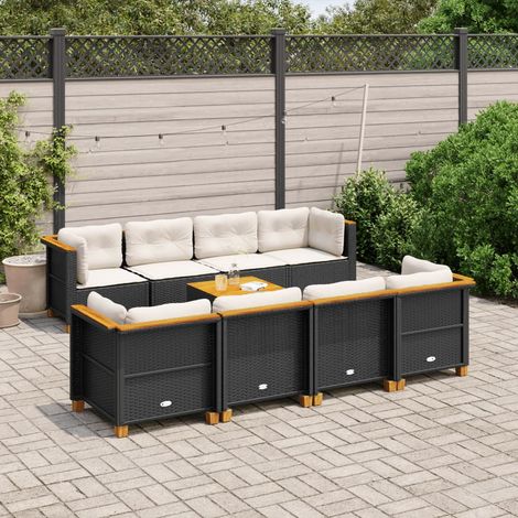 Salon de jardin 9 pcs avec coussins noir résine tressée vidaXL (1/5)
