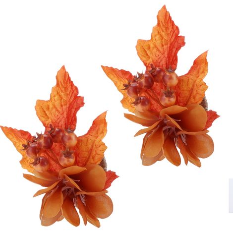 Lot de 2 ronds de serviette originaux et décoratifs en forme de fleur artificielle, motif feuille d'érable, parfaits pour un mariage ou un anniversaire. (1/5)
