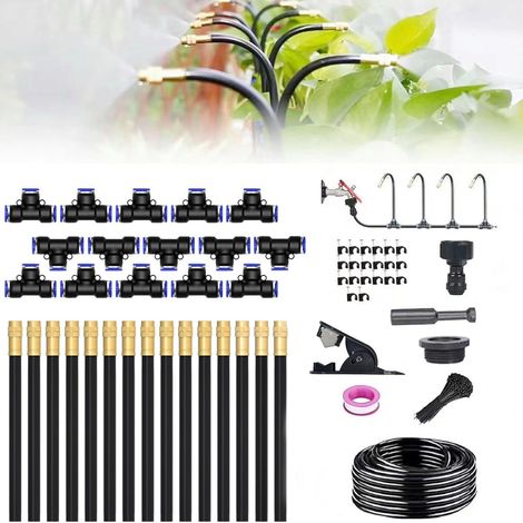 Brumisateur Terrasse Exterieur,Système de Brumisation,Kit d’Irrigation Système de Brumisateur Extérieur 15M avec 15 Direction Réglable Buses,Kit de Tuyau Brumisateur par Brume pour Piscine,Jardin