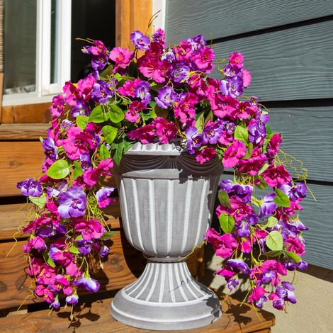 2 Pièces Fleurs d'Hibiscus Artificielles Suspendues, Plantes Retombantes en Soie Résistantes aux UV, Décoration Extérieure pour Porte, Balcon, Terrasse, Jardin et Mariage (1/5)