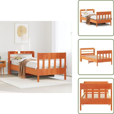 Cabecero de cama - vidaXL Estructura de cama sin colchón madera maciza marrón 75x190 cm - Estantes de almacenamiento