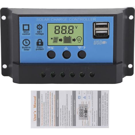 Car30A-Crezuo 12V 24V PWM Solar-Lade- und Entladeregler mit LCD-Bildschirm und zwei USB-Ausgängen für den Heim- und Industrieeinsatz