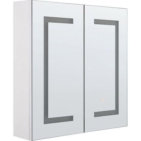 Beliani – Armoire murale de salle de bain 60 x 60 cm – Miroir lumineux LED – 2 portes – Étagère intégrée – Imperméable IP44 – Contreplaqué et verre - LED 60 X