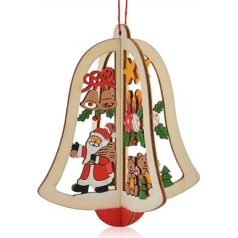 Campana 3d in legno rosso per albero di natale addobbi decorazioni natalizi da casa (1/5)