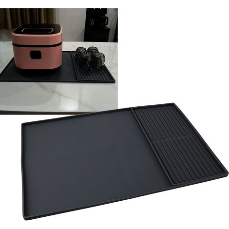 Alfombrilla de silicona con dos zonas y bandeja antigoteo – Aislante térmico y antideslizante para máquinas de café y bares – Negra – 61 x 40,5 cm (1/5)