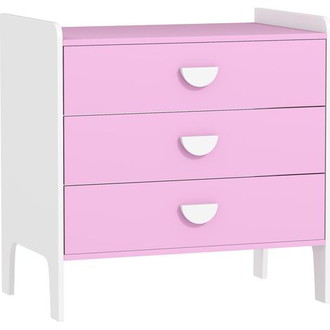 Cassettiera per bambini, mobile contenitore a 3 cassetti per cameretta, asilo nido, sala giochi, 60 x 40 x 60 cm, rosa