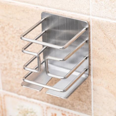 Poinçonnage gratuit en acier inoxydable rasoir panier porte-plateau mural en métal support électrique rasoir étagère maille salle de bain accessoires argent
