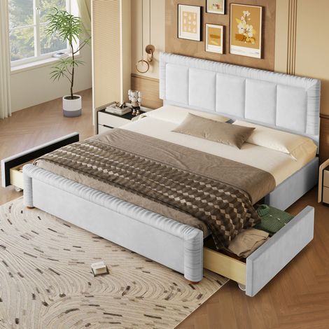 MEUBLIV Doppelbett 180x200 cm aus französischem Samt, grau, 2 Schubladen, ohne Matratze (1/5)