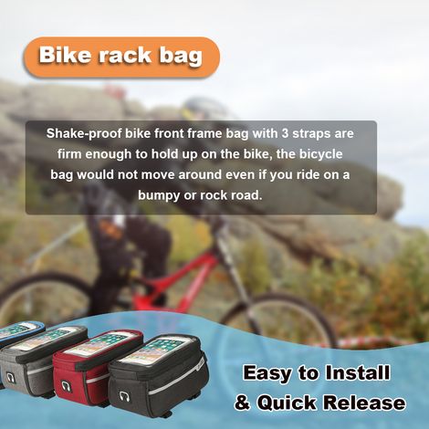 Sac de vélo, cadre avant de téléphone de vélo, étanche, Tube de guidon de vtt avec trou pour casque, pochette tactile, Compatible de moins de 6 pouces (1/5)