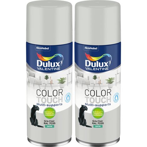 Lot de 2 - Peinture aérosol Color Touch Multi-Supports - Satin Gris Clair 400 ml - Dulux Valentine