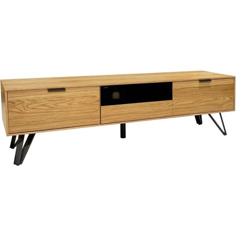 Meuble TV 160 cm 3 tiroirs placage bois et pieds métal – ONYX 2