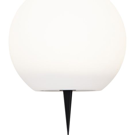 Star Trading Décoration solaire Globy, lampe de chemin, boule, piquet de terre, blanc, LED, blanc chaud, capteur crépusculaire, extérieur, 25 cm