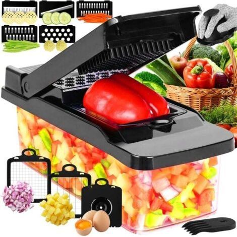 Coupe Legumes Multifonctions, Professionnelle Mandoline Cuisine Coupe Legume Manuel à Lames Remplaçables Coupe légumes pour trancher râper et découper en dés (1/5)