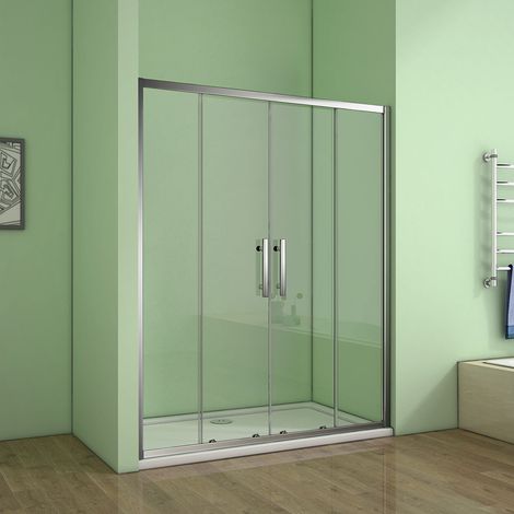 Aica Sanitaire – Porte de douche coulissante 160x190cm en niche – Verre de sécurité 5mm – Aluminium chromé – Installation facile – Accès centre (1/5)
