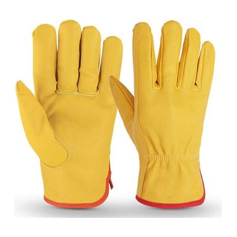 Gants de travail en cuir, gantelet de jardinage résistant aux épines jaunes avec cuir ，2110.5cm（XL）