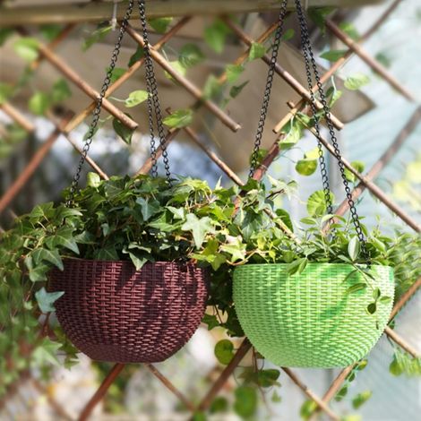 Set di 2 vasi da fiori sospesi con catena in acciaio inox per interni ed esterni, balcone, verde, diametro 21 cm - ALTRO (1/3)