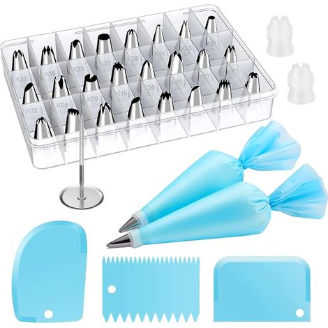 Set de 2 Poches à Douilles avec 24 Douilles à Glaçage Réutilisables, Poche à Pâtisserie 12 Pouces, Kit de Décoration de Gâteaux pour Biscuits et Cupcakes (1/4)