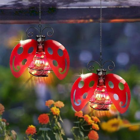 Lot de 2 lampes solaires suspendues en forme de coccinelle – Éclairage LED décoratif pour jardin et extérieur / Éclairage de cour (1/5)