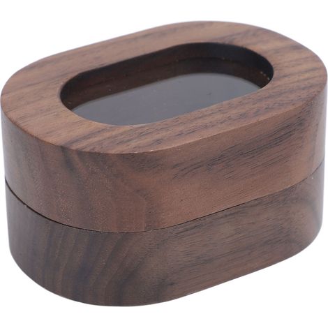 Boîte à bague ovale en bois avec fenêtre acrylique, style rétro, pour demande en mariage ou cérémonie de mariage, marron clair, double fente. (1/5)