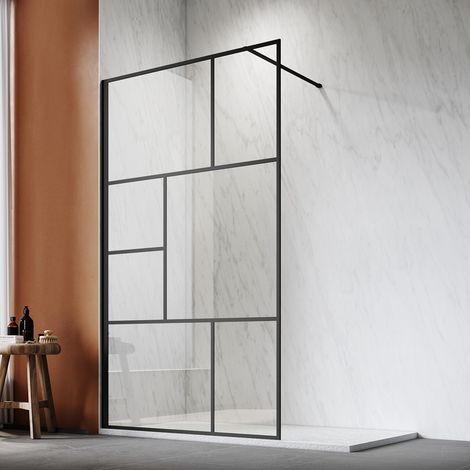 SONNI Duschwände Walk in Dusche Duschwand  Duschabtrennung Schwarz 8mm NANO Echtglas 120x200cm mit Stabilisierungsstange (1/5)