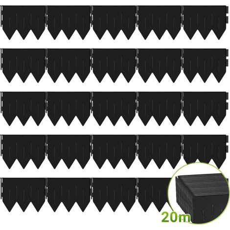 Wolketon Bordure per aiuole 100 pezzi Bordure per aiuole 20 metri in nero - Bordure da giardino in plastica resistente con base triangolare integrata (20x15 cm) resistente ai raggi UV