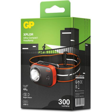 Linterna frontal LED recargable por USB-C GP Battery PHR16 de 300 lúmenes