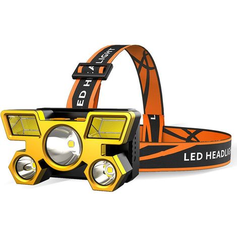 Ultrahelle, wiederaufladbare LED-Stirnlampe, wasserdichte Stirnlampe mit großer Reichweite für den Outdoor-Einsatz, freihändige Beleuchtung beim Angeln, Camping und Wandern, orangefarbenes Stirnband m (1/5)