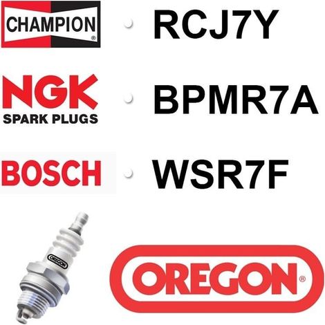 Buj铆a OREGON - CHAMPION RCJ7Y - NGK BPMR7A - BOSCH WSR7F
