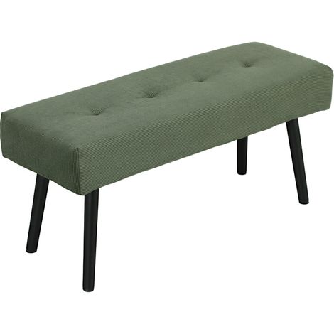 Banquette rembourrée en velours côtelé vert avec pieds en métal, 100 x 36 x 45 cm (1/5)