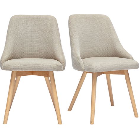 Skandinavische Stühle aus Samt-Textur Stoff in Beige und hellem Holz (2er Set) HASTA
