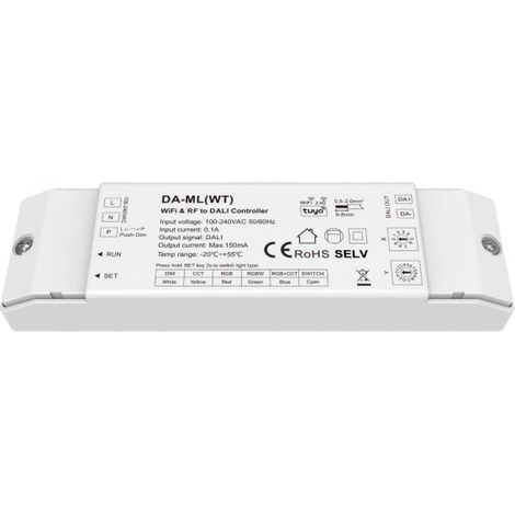 Dimmer DALI WiFi + RF 2.4GHz, Controller per DIM CCT RGB RGBW RGB+CCT, App Tuya Smart Life, Push Dim, 1 Indirizzo, Uscita 16VDC Max 150mA, Input AC220V