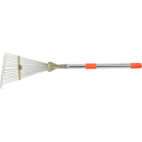 Râteau à Feuilles Télescopique en Acier Inoxydable 18 Dents  Argenté, Portable et Adapté au Jardinage, Usage en Randonnée et Escalade (1/5)