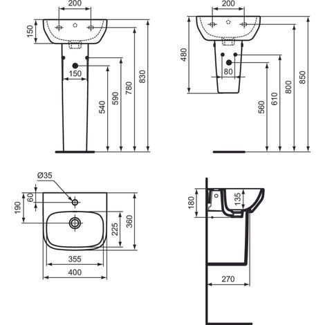 Ideal Standard – Lave-mains suspendu céramique blanc – Dimensions 400x150x360 mm – Avec trop-plein et trou central pour robinetterie – Idéal pour salle de bain (1/4)