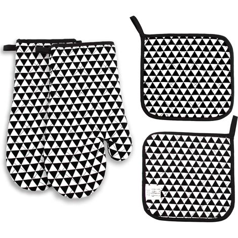 Gants De Four - Coton Respirant Avec Rembourrage Thermorésistant - Protection Jusqu'au Poignet - Pour Cuisinière Four Barbecue Pizza - 1 Paire Gants + 2 Sous-Plats (1/5)