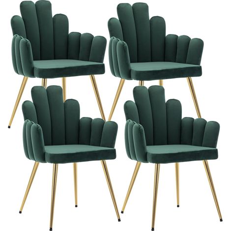 Wahson Lot de 4 Chaises en Velours, Chaise Salle a Manger Moderne avec Pied Doré, Chaise de Cuisine Pour Restaurant, Vert