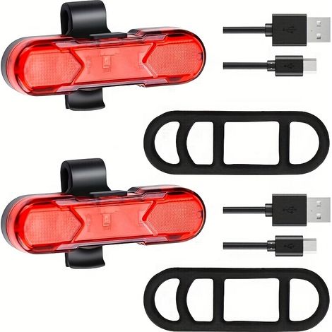 Paquete de 2 luces traseras recargables por USB para bicicleta, luces de advertencia LED de alta visibilidad para bicicletas de montaña y de carretera. (1/5)