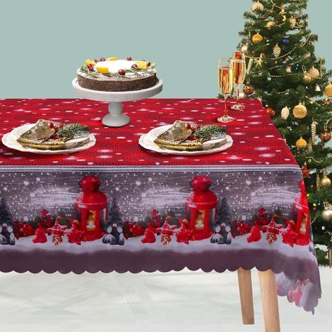 Rechteckige Weihnachtstischdecke MICH - 180x150 cm - Fleckenabweisendes Polyester - Festliche Motive - Waschmaschinengeeignet