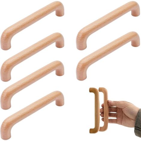 6 Pièces Poignée de Meuble Bois, Poignée Meuble Cuisine Placards Poignee Porte, Espacement des Trous 128mm, pour Meubles de Cuisine et Tiroirs (1/4)