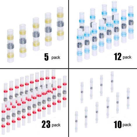 50PCS Joint de Soudure Connecteur de Fil, Sopoby Thermorétractables Souder Bout à Bout Seal Electriques Isolés Etanche Marine Automobile Cuivre (23Red 12Bleu 10Blanc 5Jaunes) (1/4)
