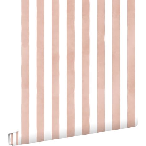 papier peint rayé rose terracotta et blanc - ESTAhome (1/5)