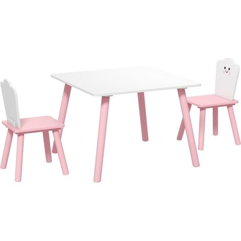 Conjunto infantil de mesa y 2 sillas de madera y MDF 60 x 60 x 44 cm rosa y blanco HOMVRA (1/5)