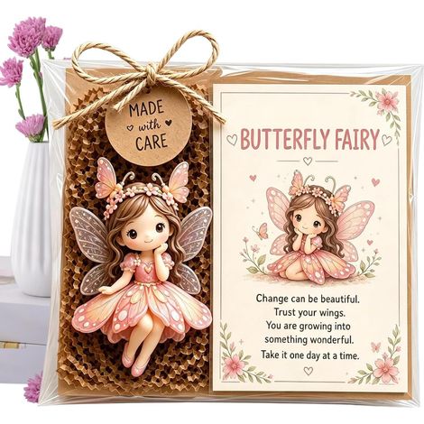 Adorabile fatina tascabile, piccola decorazione in resina con cartoncino (1/5)