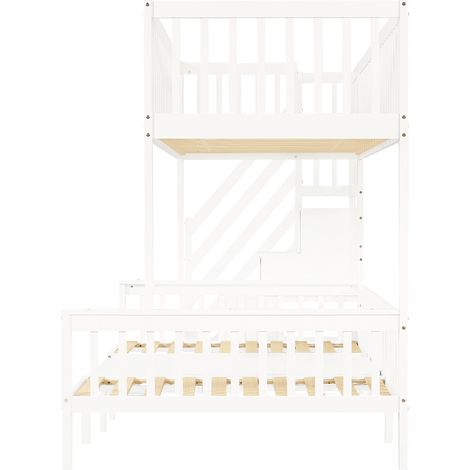 Letto a castello per bambini con tavolo regolabile e scala contenitore, bianco, 90x200 e 120x200 (1/5)