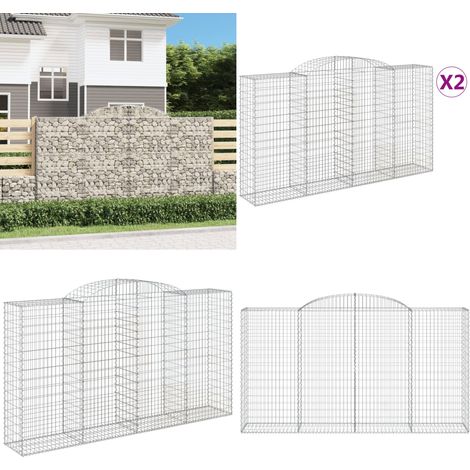 Paniers à gabions arqués 2 pcs 300x50x160/180 cm fer galvanisé - Panier Gabion - Mur Gabion - Clôture Gabion - Décoration Jardin - Barrieres Jardin - Home & Living (1/5)