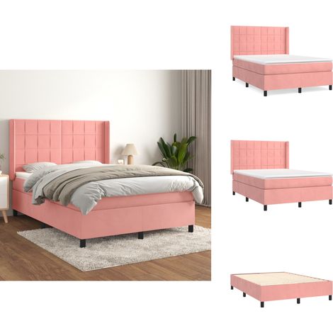 Sommier à lattes de lit avec matelas Rose 140x200 cm Velours - Lit Tapissier - Lit Velours - Lit Double - Literie - Chambre À Coucher (1/5)
