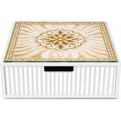 TrAdE Shop Traesio - Cassetto Organizer Porta Capsule Cialde Bianco Top Vetro Con Maiolica Oro Divisori 595158 - (1/5)