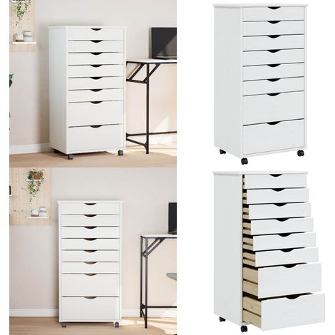 Armoire roulante avec tiroirs MOSS blanc bois de pin solide - Meuble Roulant - Commode - Classement - Rangement - Tiroir - Home & Living (1/5)