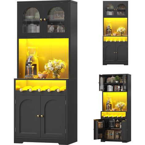 Buffet haut de cuisine Noir,meuble moderne avec LED,plan de travail,70x38.3x180cm,cuisine,salon (1/5)